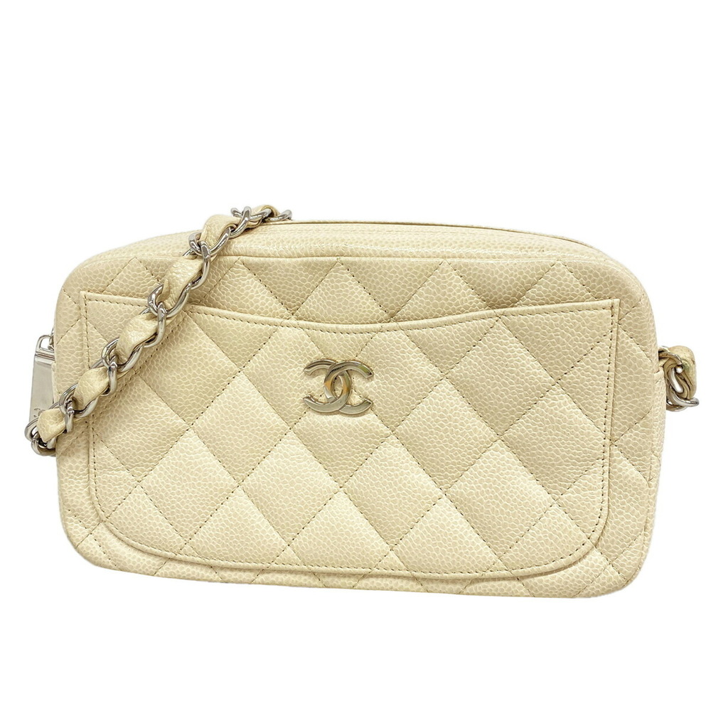 Chanel Matelassé Chain Shoulder Bag, Caviar Leather, Ivory, Women's